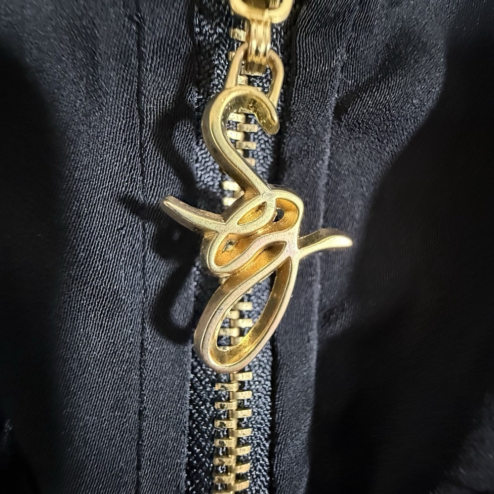 Black Long Sleeve Suzan Craver Zip Up 3/4 Adjustable Sleeves, Gold Detailing 2 - Picture 6 of 7